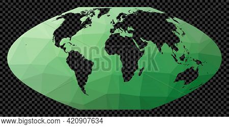 Transparent Digital World Map. Mt Flat Polar Parabolic Projection. Polygonal Map Of The World On Tra