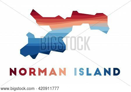 Norman Island Map. Map Of The Island With Beautiful Geometric Waves In Red Blue Colors. Vivid Norman