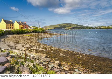 Colourful Houses In Portmagee Village, Located At The Edge Of Atlantic Ocean, Ring Of Kerry, Wild At