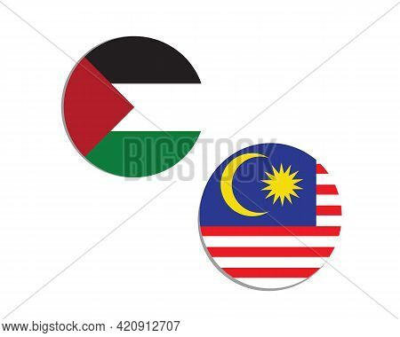 A Vector Of Palestine And Malaysia Flag In Circle As Symbol Of Diplomatic Relationship. Malaysia Sup