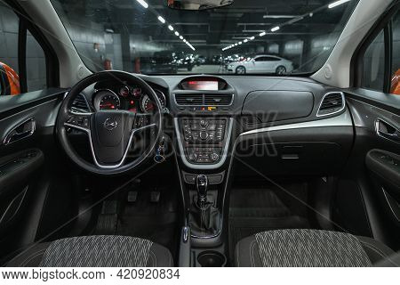 Novosibirsk, Russia - May 16, 2021: Opel Mokka, Steering Wheel, Shift Lever, Multimedia  Systeme, Dr