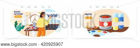 Social Activism Landing Page Design, Website Banner Vector Template. Vote Poster. Movement For Socia