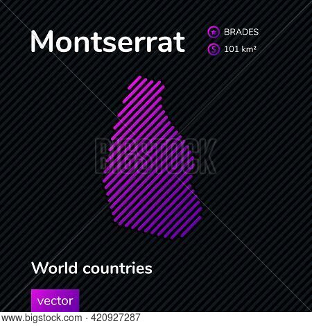 Vector Creative Digital Neon Flat Line Art Abstract Simple Map Of Montserrat With Violet, Purple, Pi