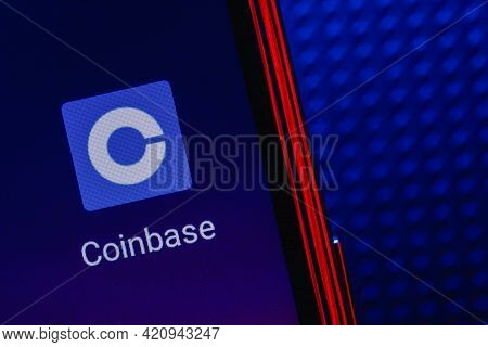 Kazan, Russia - May 18, 2021: Coinbase, Is An American Company That Operates A Cryptocurrency Exchan
