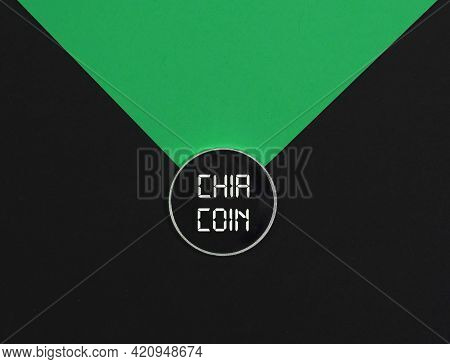 Chia Coin Concept. New Chiacoin On Green And Black Background.