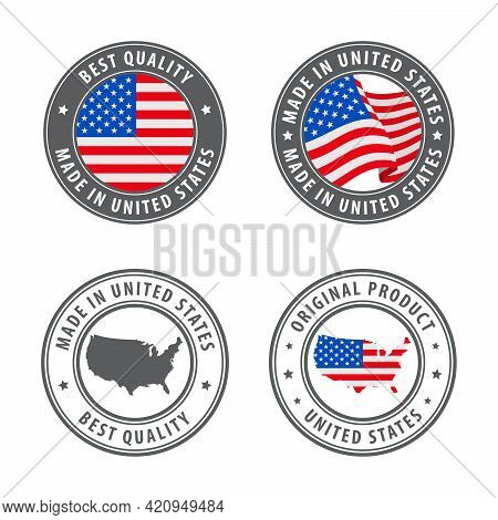 Made In United States - Set Of Labels, Stamps, Badges, With The United States Map And Flag. Best Qua