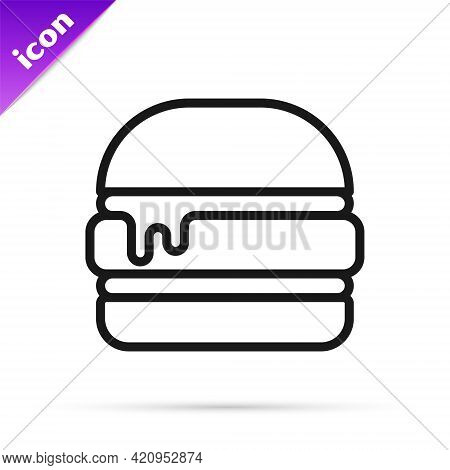 Black Line Burger Icon Isolated On White Background. Hamburger Icon. Cheeseburger Sandwich Sign. Fas