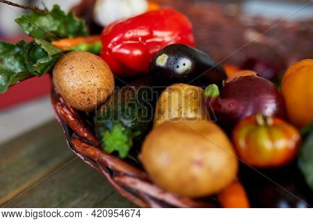 Assortment Of Fresh Vegetables In A Basket, Bio Healthy, Organic Food