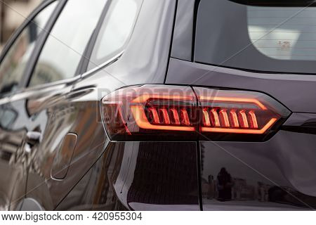 Moscow, Russia - March, 18.2021: Led Taillights Of The New Seven-seater Minivan Chery Tiggo 8 Pro. N