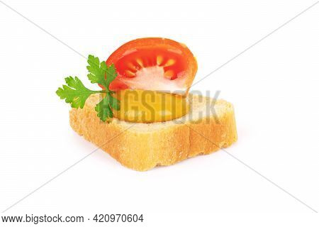 Sandwich With Tomatoes, Lettuce, And Toasted Bread. Above View Isolated On White Background.