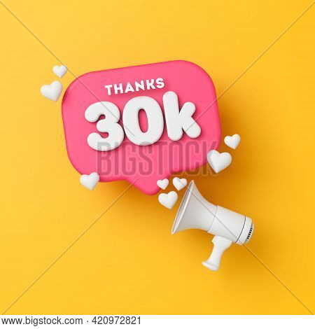 30 Thousand Followers Social Media Thanks Banner. 3d Rendering