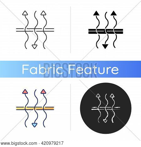 Breathable Fabric Icon. Air Penetration Property. Air Flow Passes Through Clothing. Allow Perspirati