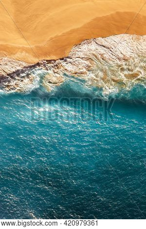 Peaceful Bright Beach, Seaside, Vertical View. Drone View Of Tropical Blue Ocean Beach Nusa Penida B