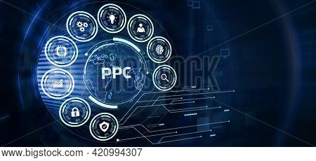 Pay Per Click Payment Technology Digital Marketing Internet Concept Of Virtual Screen. Ppc 3d Illust