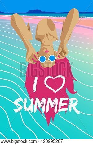 Vector Illustration, Girl On The Sea Coast.