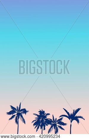 Vector Illustration, Image Of Palms On A Bright Sunny Summer Day