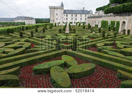 Gardens and Chateau de Villandry in Loire Valley in France