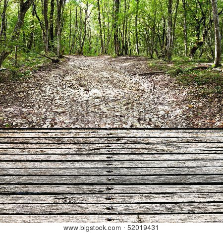 Wooden Footbridge Over Stone Dried Creek Bed