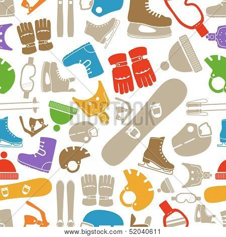 winter sports equipment silhouettes seamless pattern