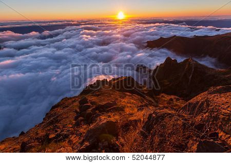 Pico Ruivo and Pico do Areeiro mountain peaks in  Madeira, Portugal