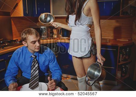 Hungry man waiting for dinner