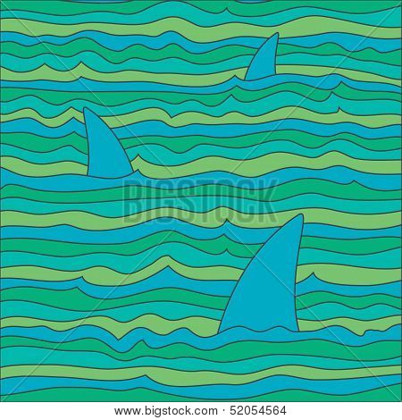 Colored waves and sharks/Vector Background