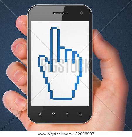 Social media concept: Mouse Cursor on smartphone