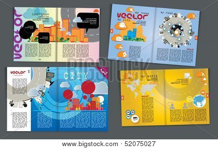 Magazine pages of city skyline. Vector 