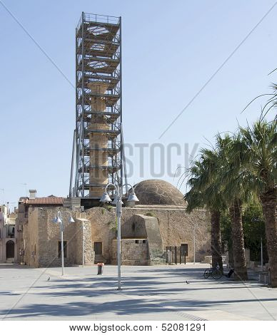 Restoration Of A Minaret Of A Mosque..rethymno. Island Of Crete