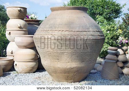 Jugs In A Potter's Workshop. Island Of Crete