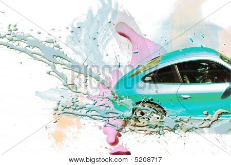 Samochód sportowy kolor nieba. Ilustracja.