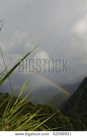 Rainbow On Cloudy Sky