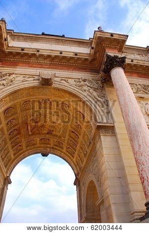 Arc de Triomphe du Carrousel outside of Louvre in Paris France, fragment