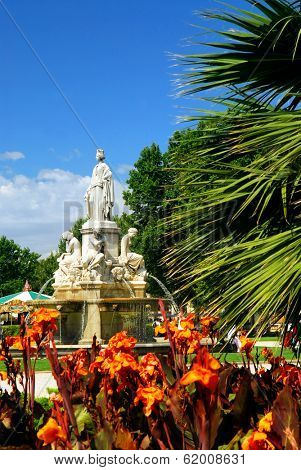 Lush green park in city of Nimes in southern France