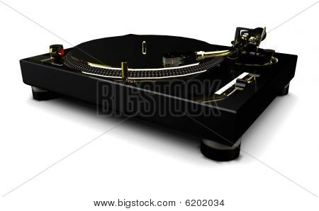 DJ pladespiller (sort og guld) på hvid baggrund