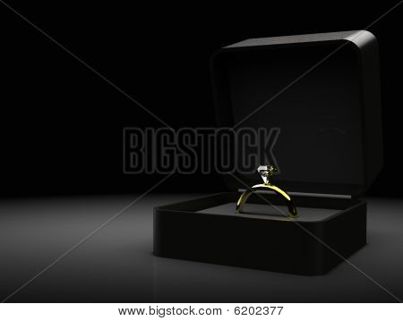 Guld diamant engagement / vielsesring siddende i fløjl boks
