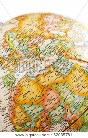 Part of a globe with map of the Mediterranean