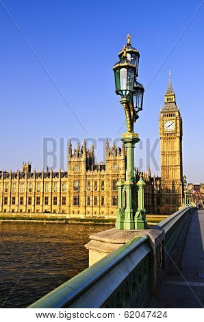 Houses of Parliament with Big Ben in London from Westminster Bridge