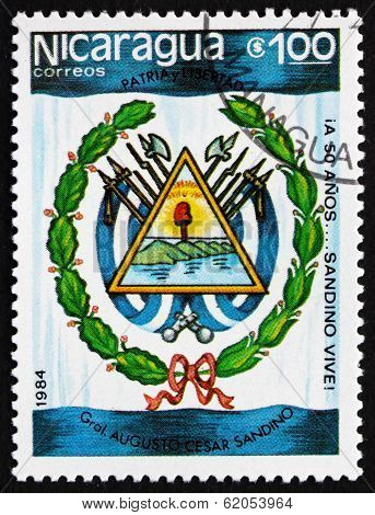 Postage Stamp Nicaragua 1984 Augusto Cesar Sandino, Arms