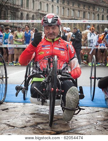 Disabled Athlete Taking Part In Stramilano Half Marathon