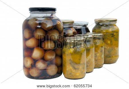Assorted Jars Of Homemade Pickled Onions And Piccalilli