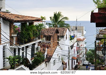 Street leading to Pacific ocean in Puerto Vallarta, Mexico
