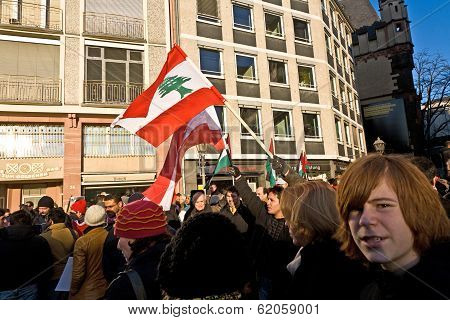 People Demonstrate Against The Bombing Of Gaza And For Freedom In Palestine And A An Own State For T