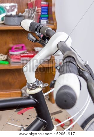 Custom fixie bike parts in a restoration process