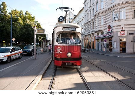 Original Local Vienna Tram Is Going By Schedule To Station  Praterstern
