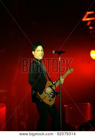 BUDAPEST, HUNGARY - AUG 9: The rock/ pop/ funk musician Prince in concert at the annual Sziget Festival in Budapest, Hungary, on Tuesday, August 9, 2011.