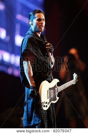 BUDAPEST, HUNGARY - AUG 9: Jared Leto and 30 Seconds To Mars in concert at the annual Sziget Festival in Budapest, Hungary, on Tuesday, August 9, 2011.