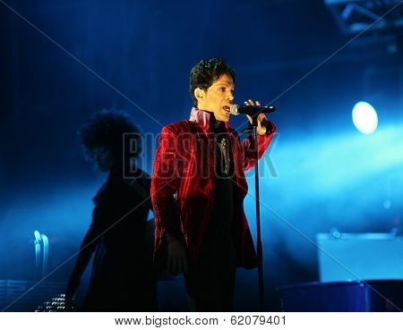 BUDAPEST, HUNGARY - AUG 9: The rock/ pop/ funk musician Prince in concert at the annual Sziget Festival in Budapest, Hungary, on Tuesday, August 9, 2011.
