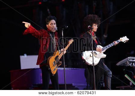 BUDAPEST, HUNGARY - AUG 9: The rock/ pop/ funk musician Prince in concert at the annual Sziget Festival in Budapest, Hungary, on Tuesday, August 9, 2011.