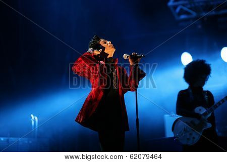 BUDAPEST, HUNGARY - AUG 9: The rock/ pop/ funk musician Prince in concert at the annual Sziget Festival in Budapest, Hungary, on Tuesday, August 9, 2011.
